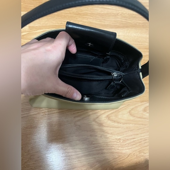 Coach Tan + Black Small Arm Purse Handbag Vintage Desinger Canvas + Leather 7417 - Picture 12 of 13